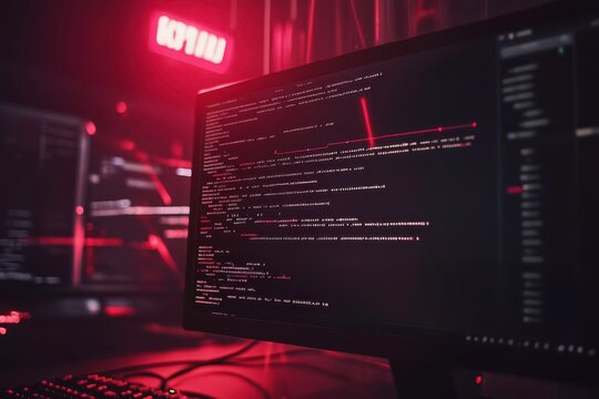 Abstract computer screen displaying digital code and graph. Cyber attack concept for technology security, data analysis, monitoring system and coding.