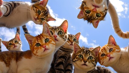 Fototapeta premium cats gather together and looking at camera with nice background