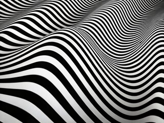 Abstract Black and White Wavy Optical Illusion - Modern Art Design Background