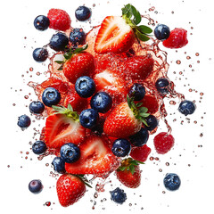 A Burst of Strawberries Blueberries and Watermelon Slices Isolated on Transparent Background