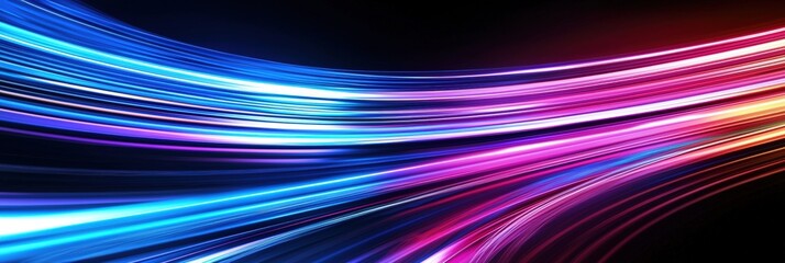 A vibrant abstract image featuring flowing lines of blue and pink light against a dark background, suggesting motion and energy.