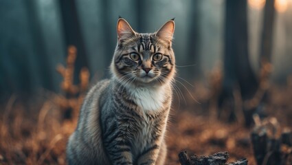 Fototapeta premium Cute cat as an animal nature symbol concept, isolated and drawn in a premium style. Cartoon image in a flat cartoon aesthetic.