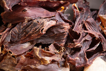 Meat stall in the central market of the city of Oaxaca in Mexico.