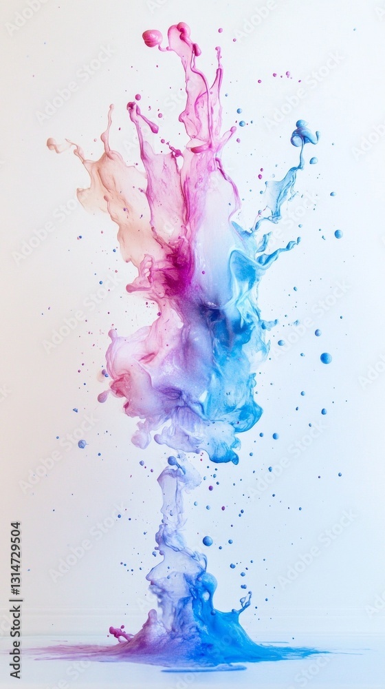 Poster Swirling colors of pink and blue splash dramatically against a pristine white canvas, creating a captivating visual symphony