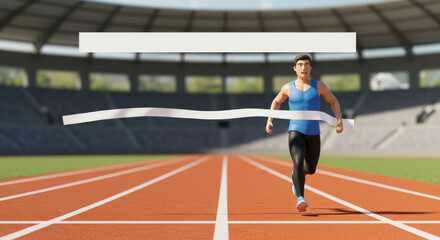 Fototapeta premium A runner breaking through the finish line on a race track