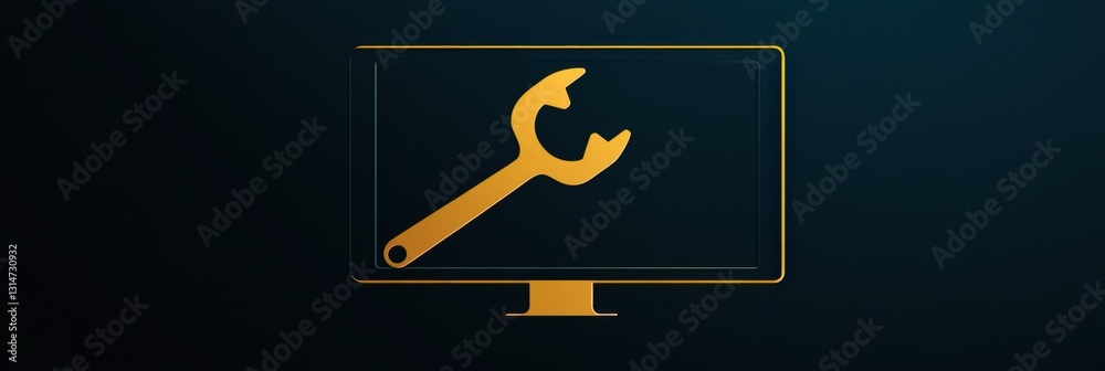 Poster Monitor icon featuring a wrench and nut overlay representing computer repair and maintenance with space for text positioned according to design principles