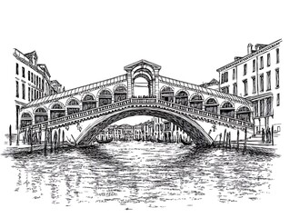 Rialto Bridge Venice Ink Sketch
