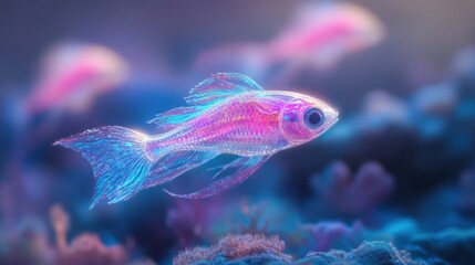 Neon glow fish swimming in vibrant coral reef