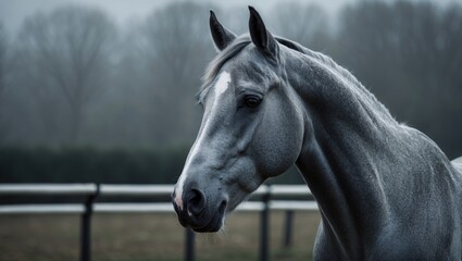 Fototapeta premium Portrait of a thoroughbred horse in grey.
