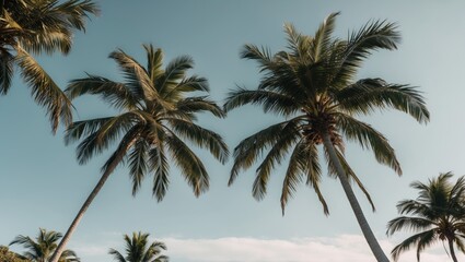 palm palms in a tropical environment beneath a clear sky
