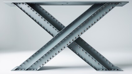An X shaped metal girder with rivets, set against a white background.