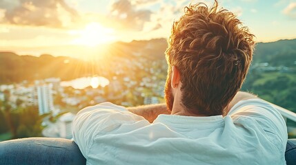 Relaxing sunrise moment scenic overlook lifestyle photography tranquil nature back view personal reflection