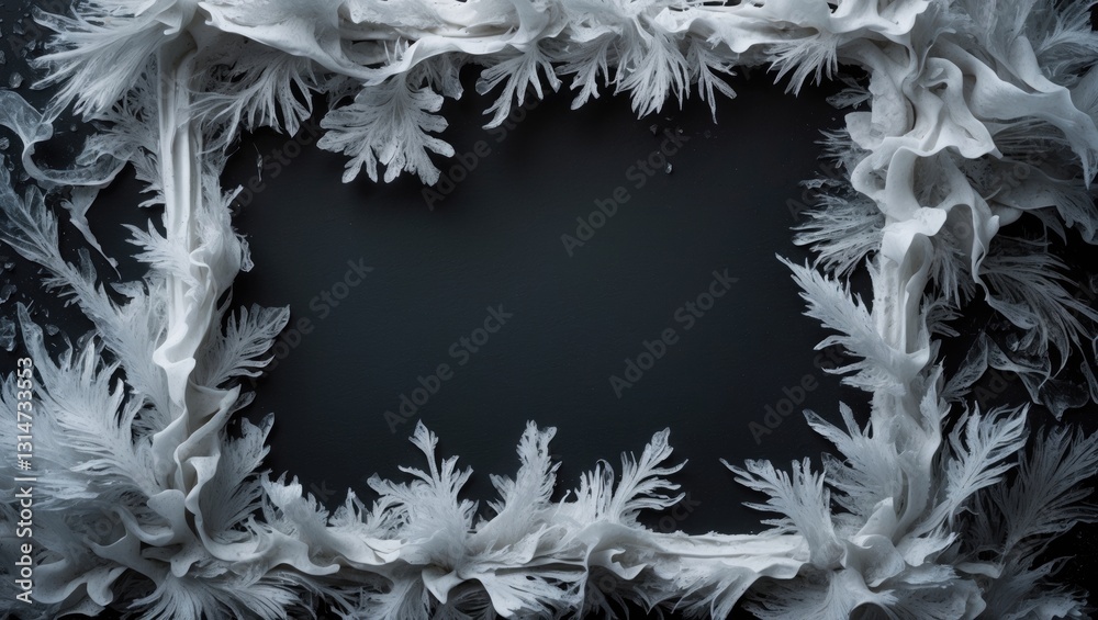 Leinwandbilder A frame featuring a frosty pattern against a black background. An abstract ice structure frame enables the addition or application of an effect.