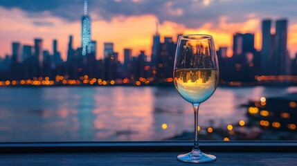 NYC Sunset Wine Glass View