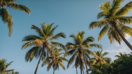 palm palms in a tropical environment under a clear sky