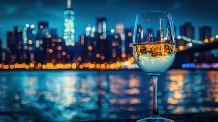 NYC Skyline Wine Glass at Dusk