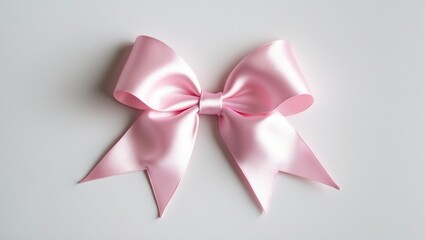 Pink satin ribbon bow viewed from above, isolated on white