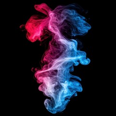 Obraz premium Ethereal smoke art with vibrant red and blue hues swirling against a stark black background creating a captivating abstract visual