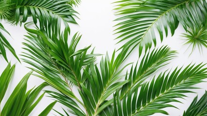 Fototapeta premium Palm green leaves on a white background, isolated.