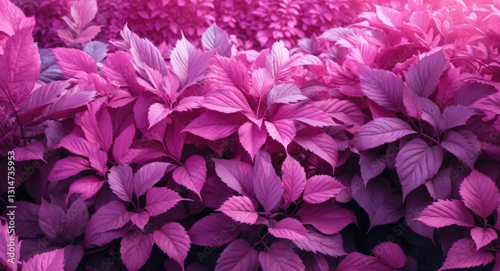 Leinwandbilder A dense cluster of leaves featuring shades of pink and purple, producing a vibrant and surreal visual effect. The alteration in color renders it intriguing and visually striking.