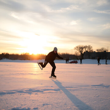 acercamiento d una persona patinando sobre hielo al aire libre al atardecer patinaje recreativo y diversion