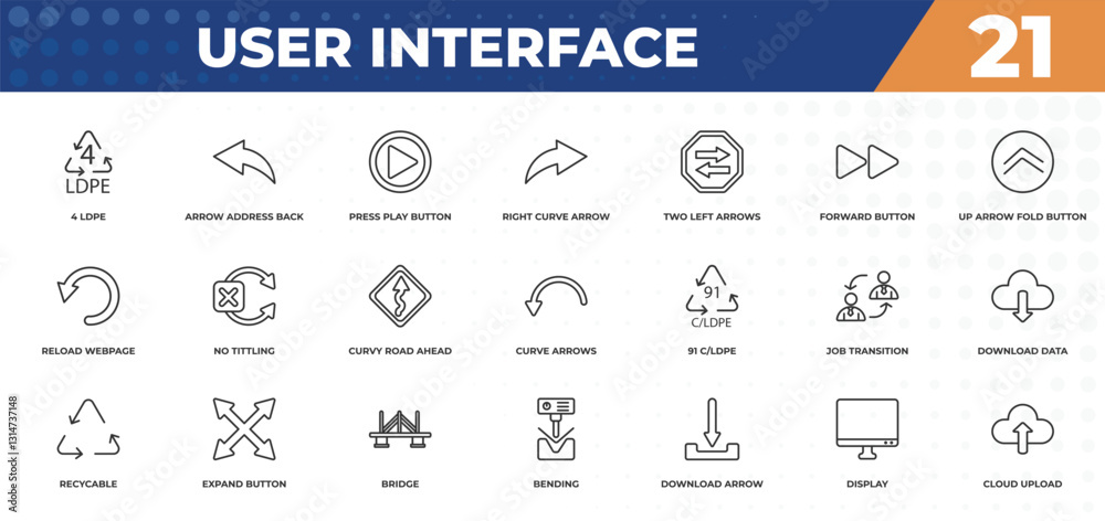 Poster outline icons set - user interface concept. 4 ldpe, arrow address back and more.