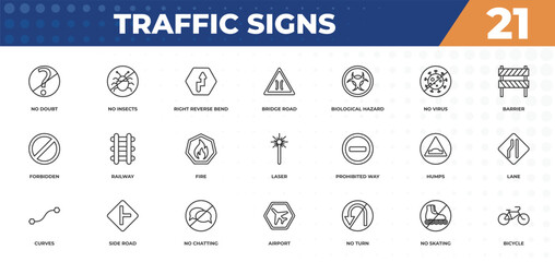 outline icons set - traffic signs concept. no doubt, no insects and more.