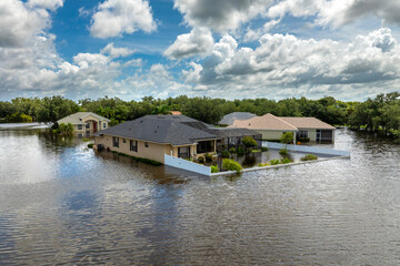 Hurricane Debby tropical rainstorm flooded residential homes in suburban community in Sarasota,...