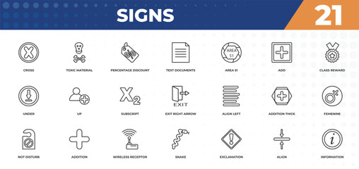 outline icons set - signs concept. cross, toxic material and more.