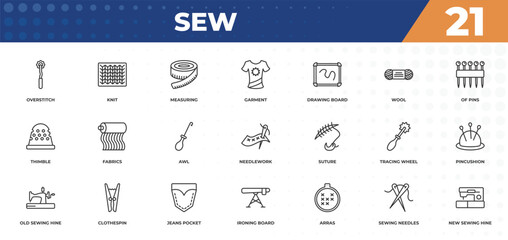 outline icons set - sew concept. overstitch, knit and more.
