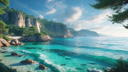 Fototapeta premium Pine tree at the coastline