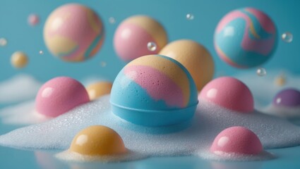 Fototapeta premium Colorful and bubbly bath bomb bubble bath.