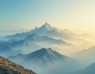 mind-blowing landscape with a mountain range drenched in a soft, dreamy haze