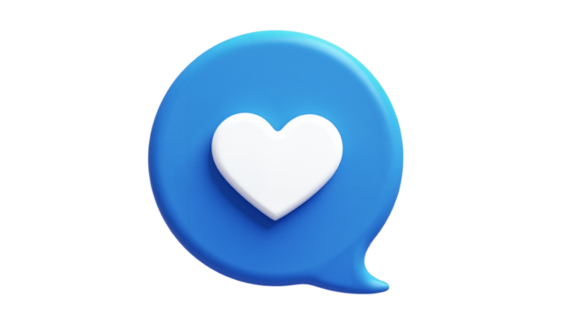 Stylized Heart Icon in Blue Speech Bubble, Isolated on Transparent Background for Social Media Graphics