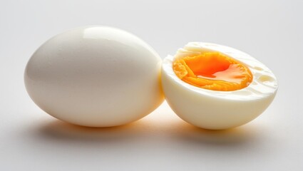 Boiled egg piece. Isolated on white.