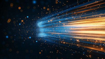 Fototapeta premium Abstract Digital Flow: An ethereal and dynamic abstract background featuring streaks of light and particles, conveying speed, motion, and connectivity.