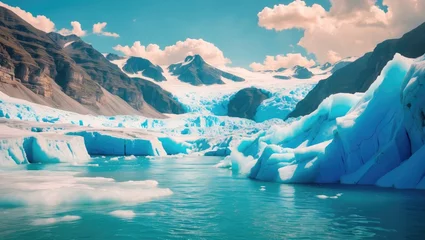  Melting glaciers alongside a mountain with blue water. © VirtualVista