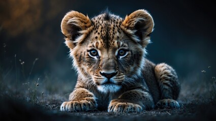 Naklejka premium Picture of a Lion Cub in high resolution with an artistic backdrop.