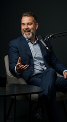 business man in podcast talking about business