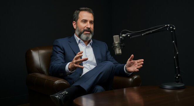 business man in podcast talking about business