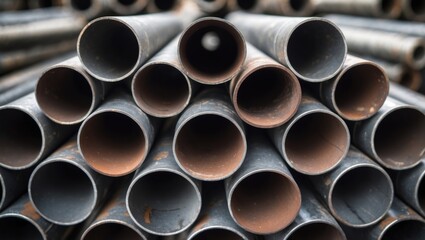 Stacked metal bars arranged in piles.