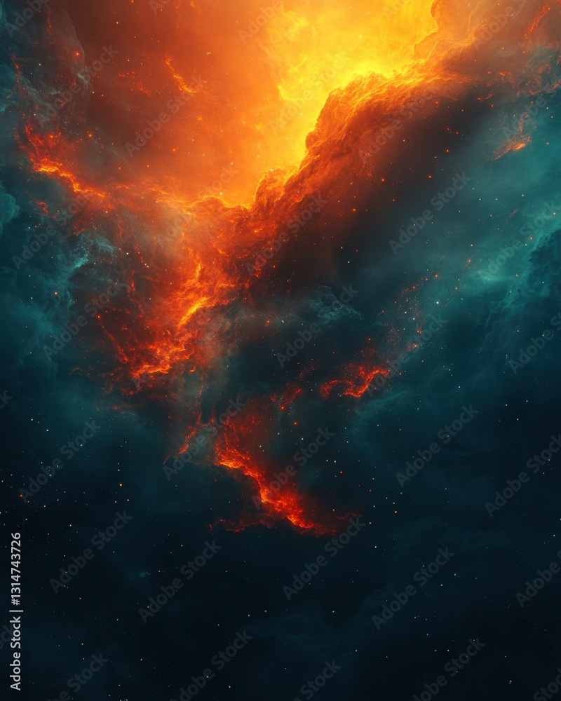 Canvas Prints ethereal cosmic cloudscape with vibrant orange nebula and celestial stars creating a mesmerizing spa