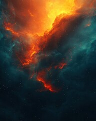 Obraz premium Ethereal cosmic cloudscape with vibrant orange nebula and celestial stars creating a mesmerizing space background