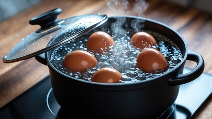 Prepare hard boiled egg in a pot.