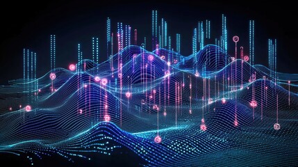 Visualizing data trends through futuristic digital waves virtual environment abstract graphics conceptual viewpoint