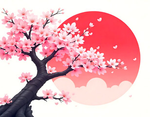 Naklejka premium cherry blossom with red sun circle