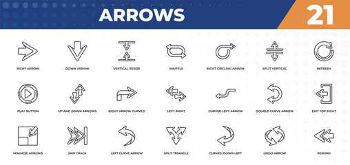 outline icons set - arrows concept. right arrow, down arrow and more.