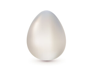 Vector realistic illustration of shiny pearl egg isolated on white background. 3d cartoon style design of shine white egg for holiday easter hunt greeting card, banner