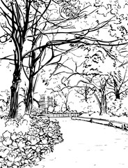 Obraz premium norway, coloring page, architecture, sketch, building, city, drawing, vector, church, street, house, town, old, illustration, art, europe, home, travel, castle, tower, cathedral, urban, design, constr