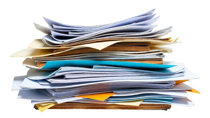 Assorted Stack of Papers and Documents Isolated on Transparent Background for Office and Workspace Use